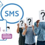 Illustration showing three communication tools: SMS (a mobile phone with text messages), Email (an inbox with messages), and Chat (a live chat window), with a BPO agent helping customers.