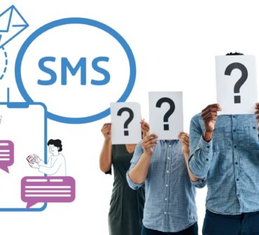 Illustration showing three communication tools: SMS (a mobile phone with text messages), Email (an inbox with messages), and Chat (a live chat window), with a BPO agent helping customers.