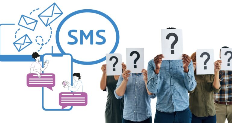 Illustration showing three communication tools: SMS (a mobile phone with text messages), Email (an inbox with messages), and Chat (a live chat window), with a BPO agent helping customers.