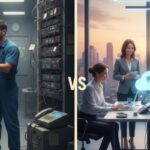 Comparison of Cloud PBX and Traditional PBX phone systems showing cost savings, scalability, and modern business communication setup